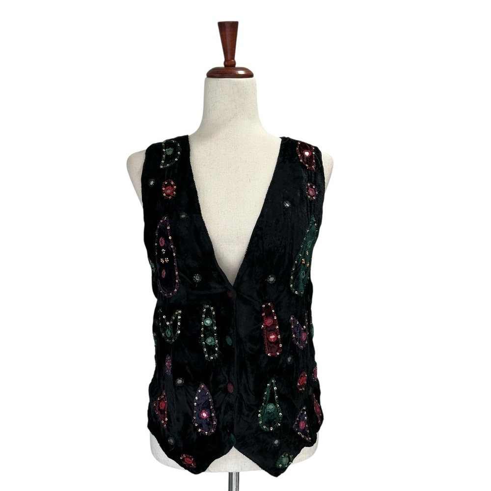 Urban Vest Size Medium Women's VTG Vintage Boho Velvet Sequin Costume Steampunk